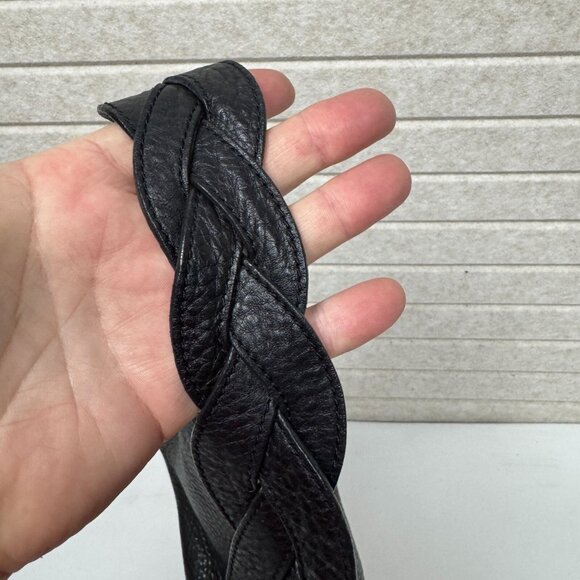 Talbots Black Leather Braided Strap Shoulder Bag Zip Closure & Inner Pocket - Picture 4 of 8